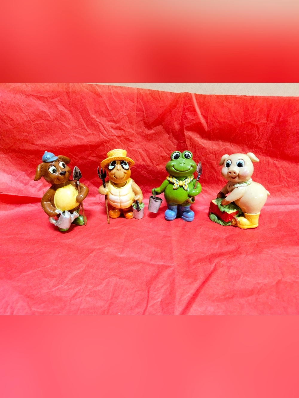 Vintage Garden Buddies Pig Dog Frog Turtle Figures